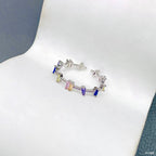 Rainbow Baguette CZ Crystal Multi Silver Anti Tarnish Ring Bulk