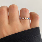 Rainbow Baguette CZ Crystal Multi Silver Anti Tarnish Ring Bulk