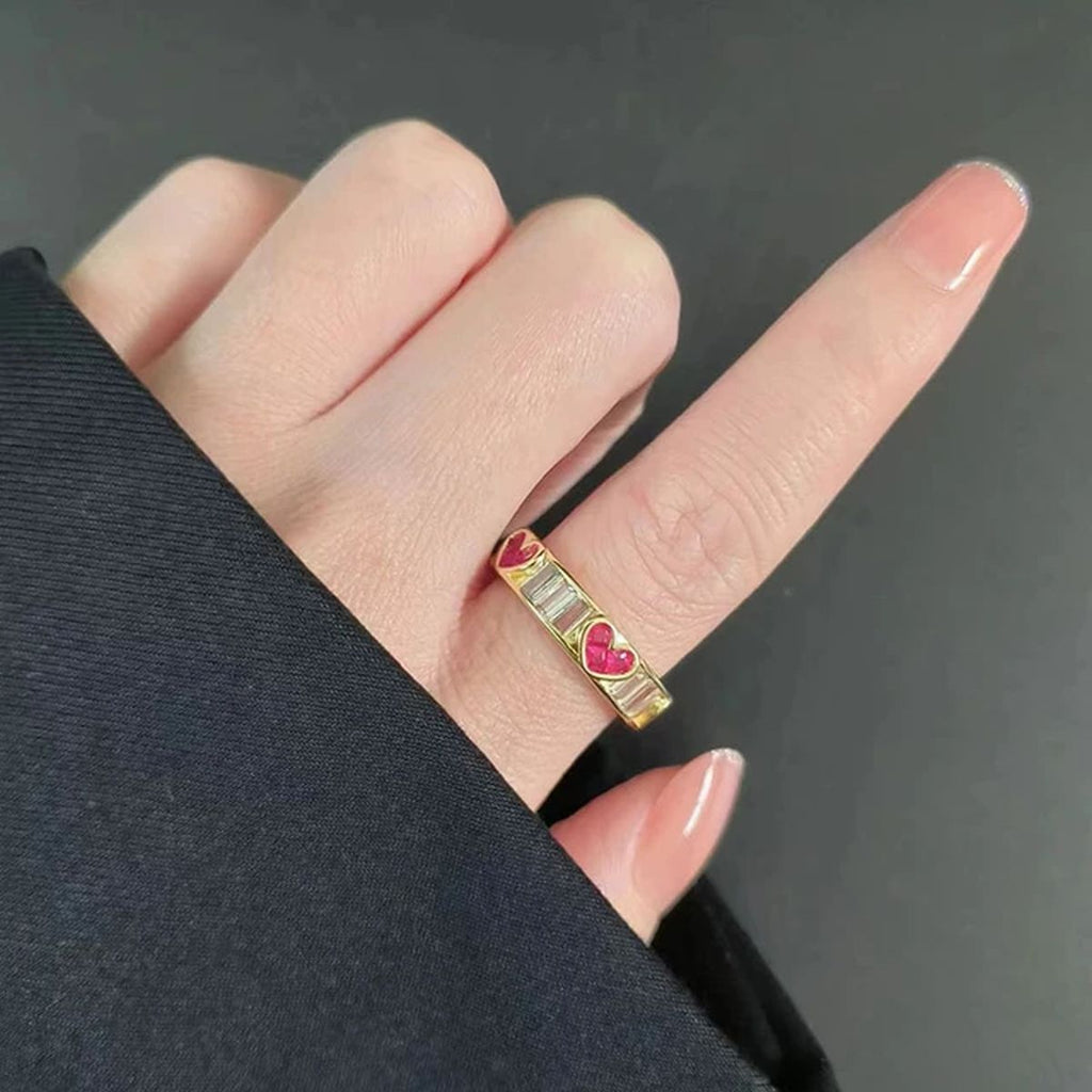 Love Heart 18K Gold CZ Crystal Anti Tarnish Free Size Band Ring Bulk