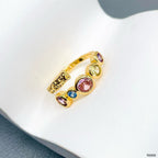 Rainbow Solitaires Multi Gold Crystal Anti Tarnish Free Size Ring Bulk