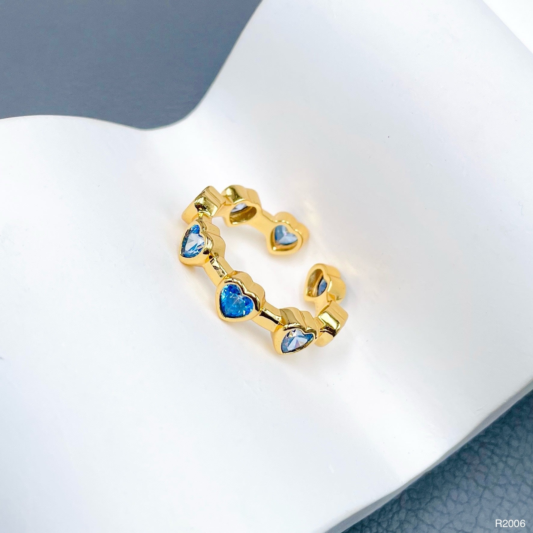 Heart Blue 18K Gold Crystal Anti Tarnish Free Size Ring For Women Main image