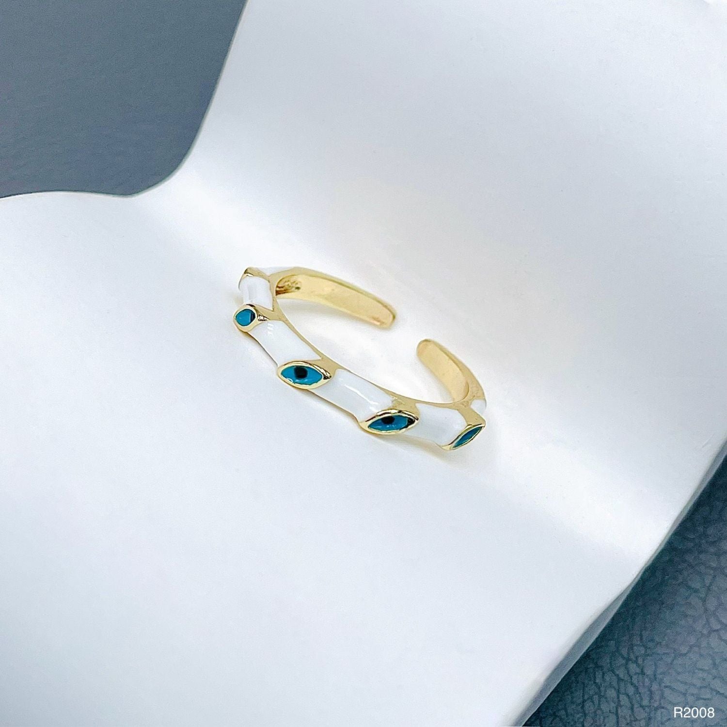 Evil Eye 18K Gold Enamel Anti Tarnish Free Size Band Ring Women Bulk Main image