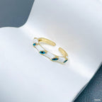 Evil Eye 18K Gold Enamel Anti Tarnish Free Size Band Ring Women Bulk