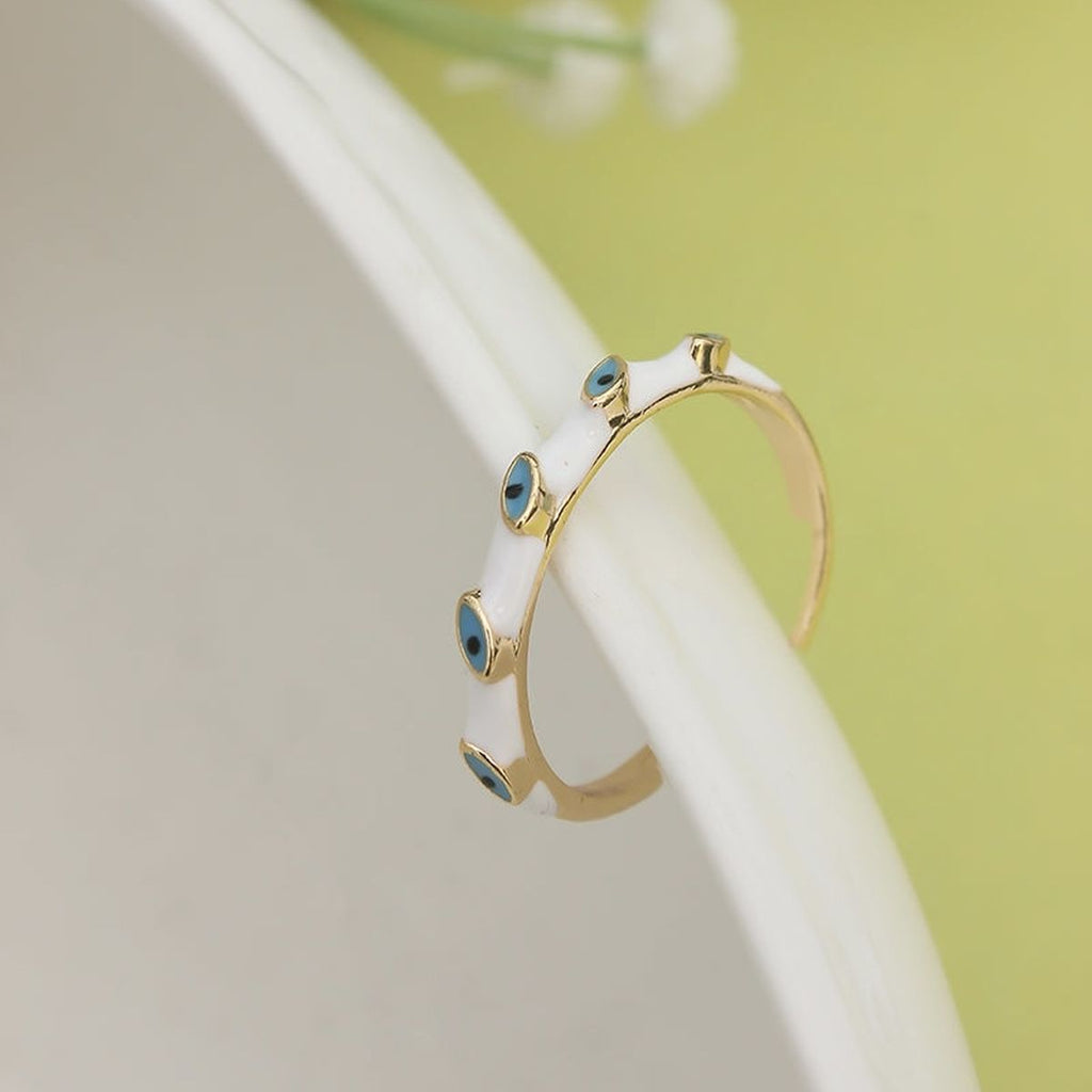 Evil Eye 18K Gold Enamel Anti Tarnish Free Size Band Ring Women Bulk
