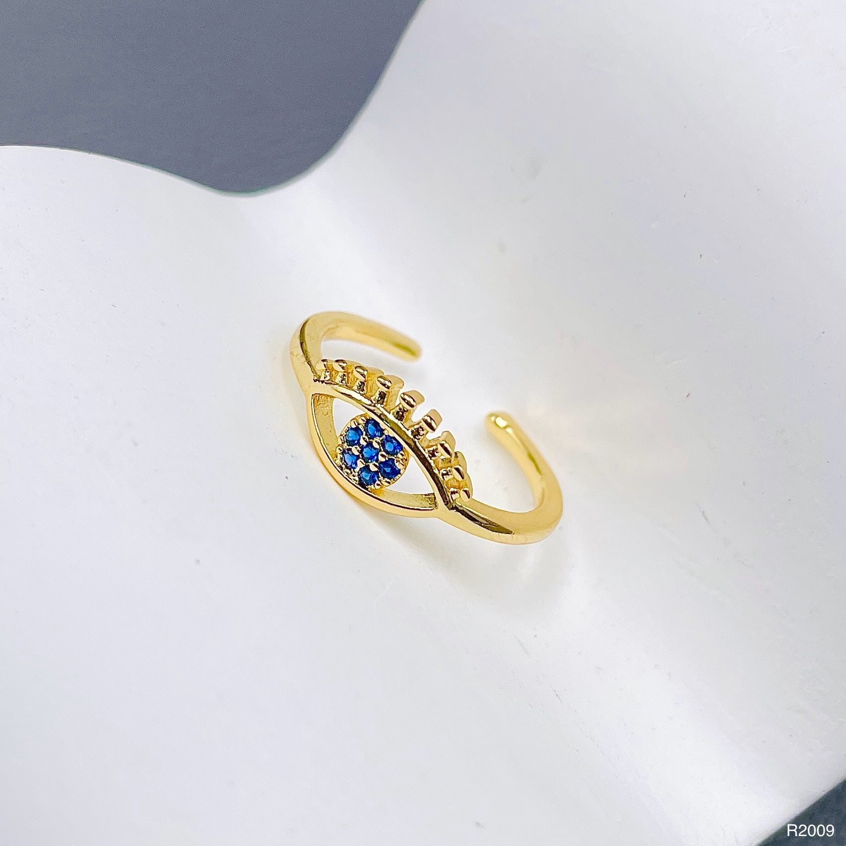 Eye Lash Evil Eye 18K Gold Crystal Anti Tarnish Free Size Ring Bulk