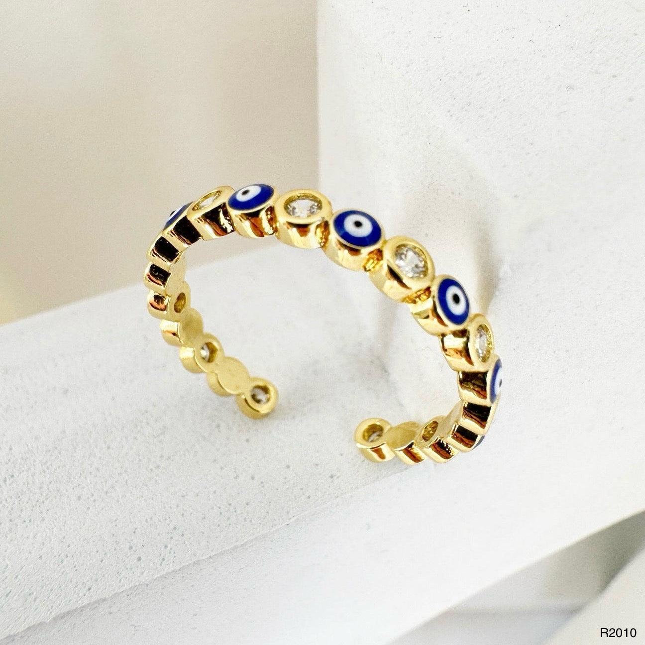 Eye Lash 18K Gold CZ Enamel Anti Tarnish Free Size Band Ring Bulk Main image