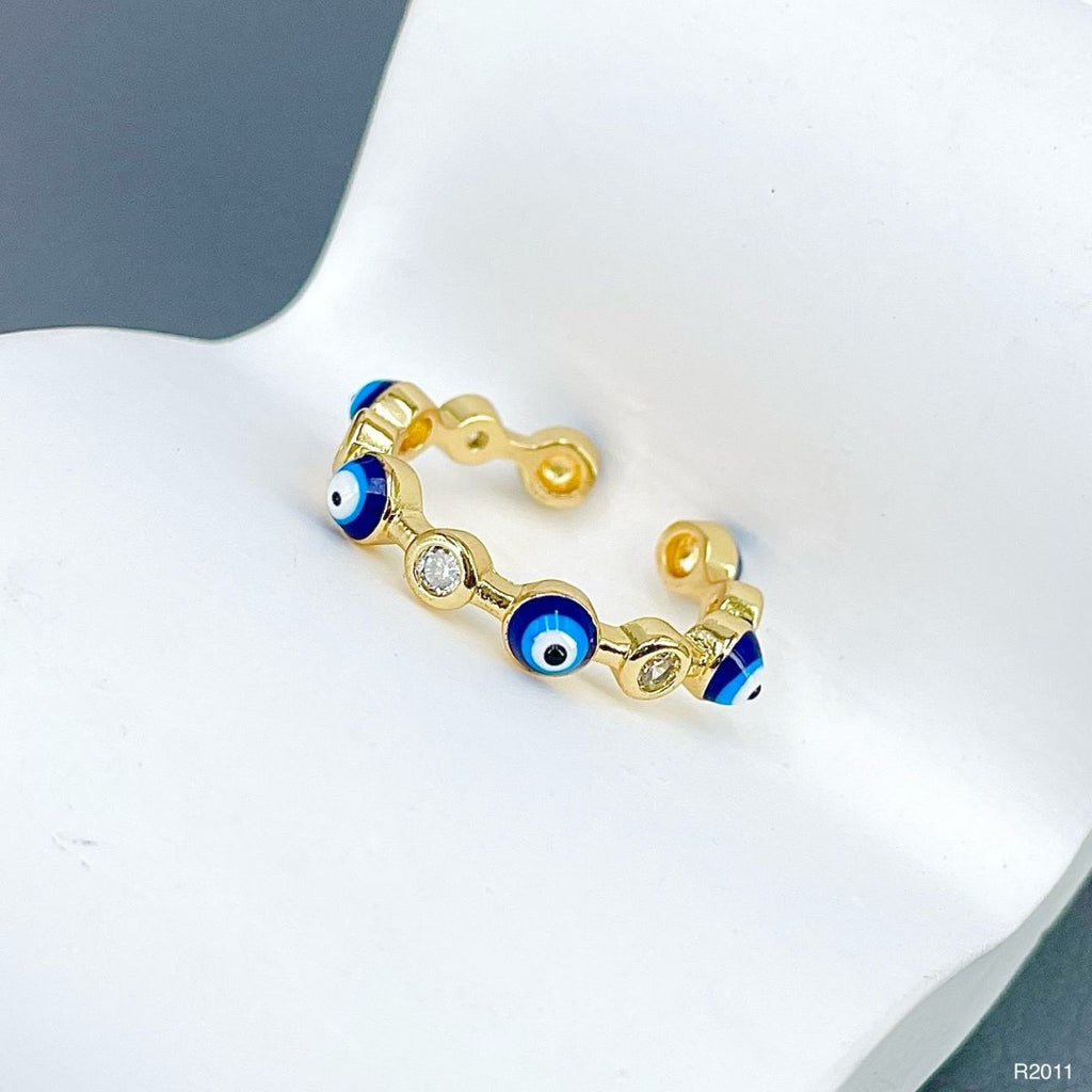 Eye Lash 18K Gold CZ Enamel Anti Tarnish Free Size Ring Bulk