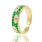 Eye Lash Evil Eye Green Gold Enamel Anti Tarnish Band Ring Bulk