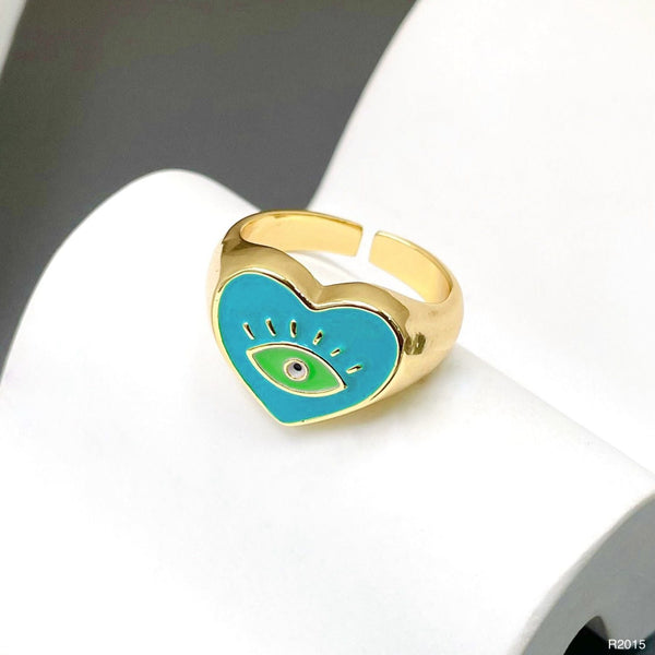 Heart Evil Eye Blue 18K Gold Enamel Anti Tarnish Adjustable Ring Bulk Main image
