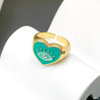 Heart Evil Eye Blue 18K Gold Enamel Anti Tarnish Adjustable Ring Bulk