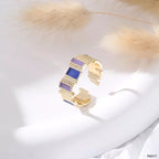 Rectangle Wave Surface CZ Enamel Purple Gold Anti Tarnish Ring Bulk