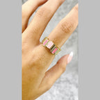 Rectangle Wave Surface CZ Enamel Purple Gold Anti Tarnish Ring Bulk