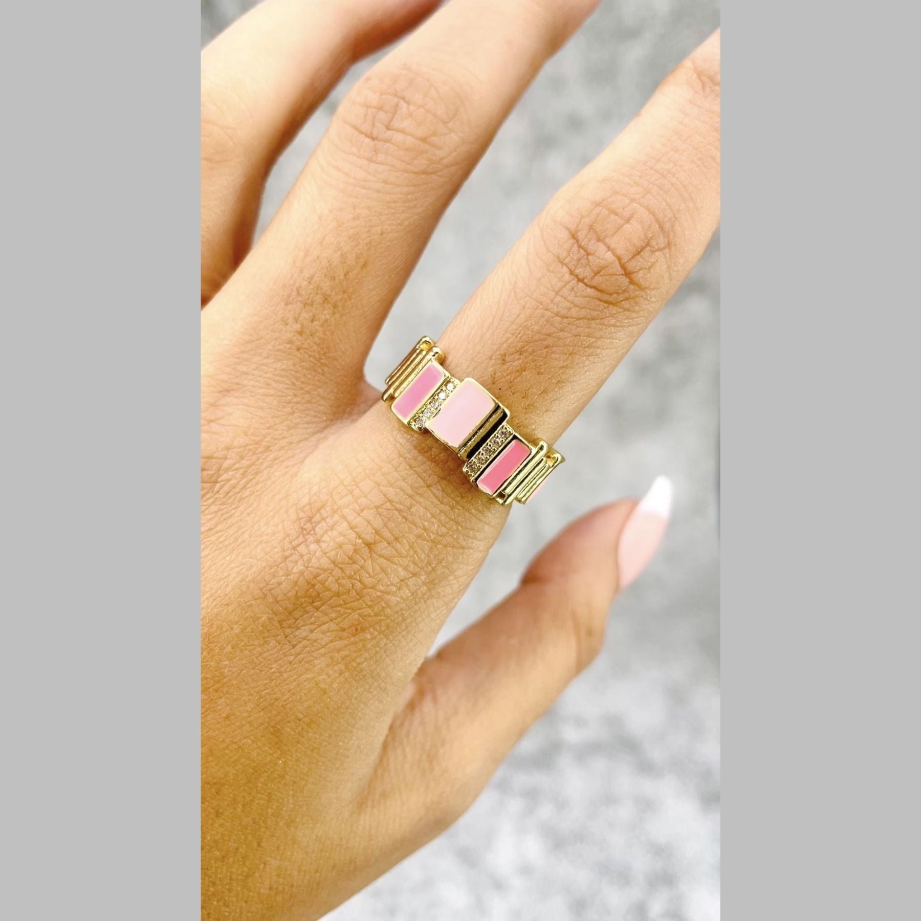 Rectangle Wave Surface CZ Enamel Purple Gold Anti Tarnish Ring Bulk