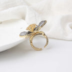 Flower CZ Crystal Black 18K Gold Anti Tarnish Adjustable Ring Bulk
