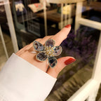 Flower CZ Crystal Black 18K Gold Anti Tarnish Adjustable Ring Bulk