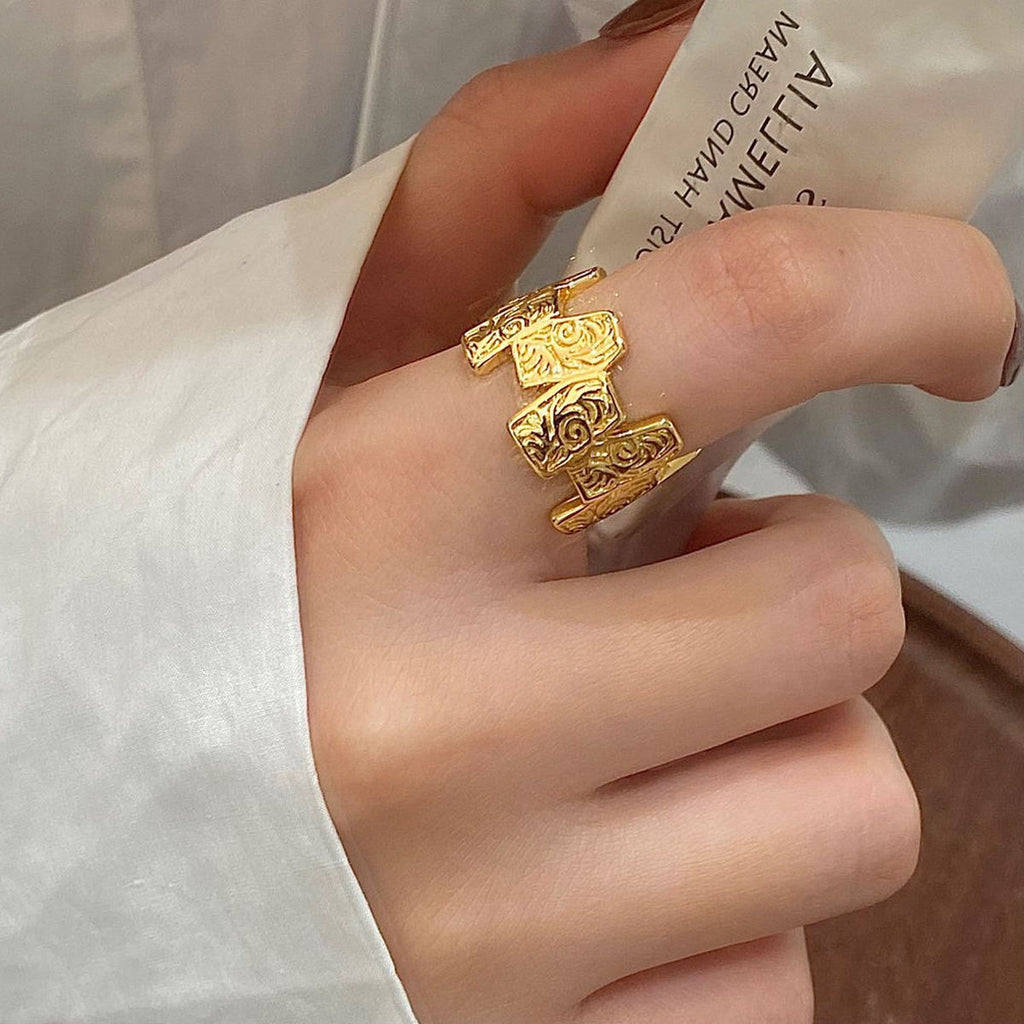 Irregular Engraved Chic Chunky Gold Anti Tarnish Adjustable Ring Bulk