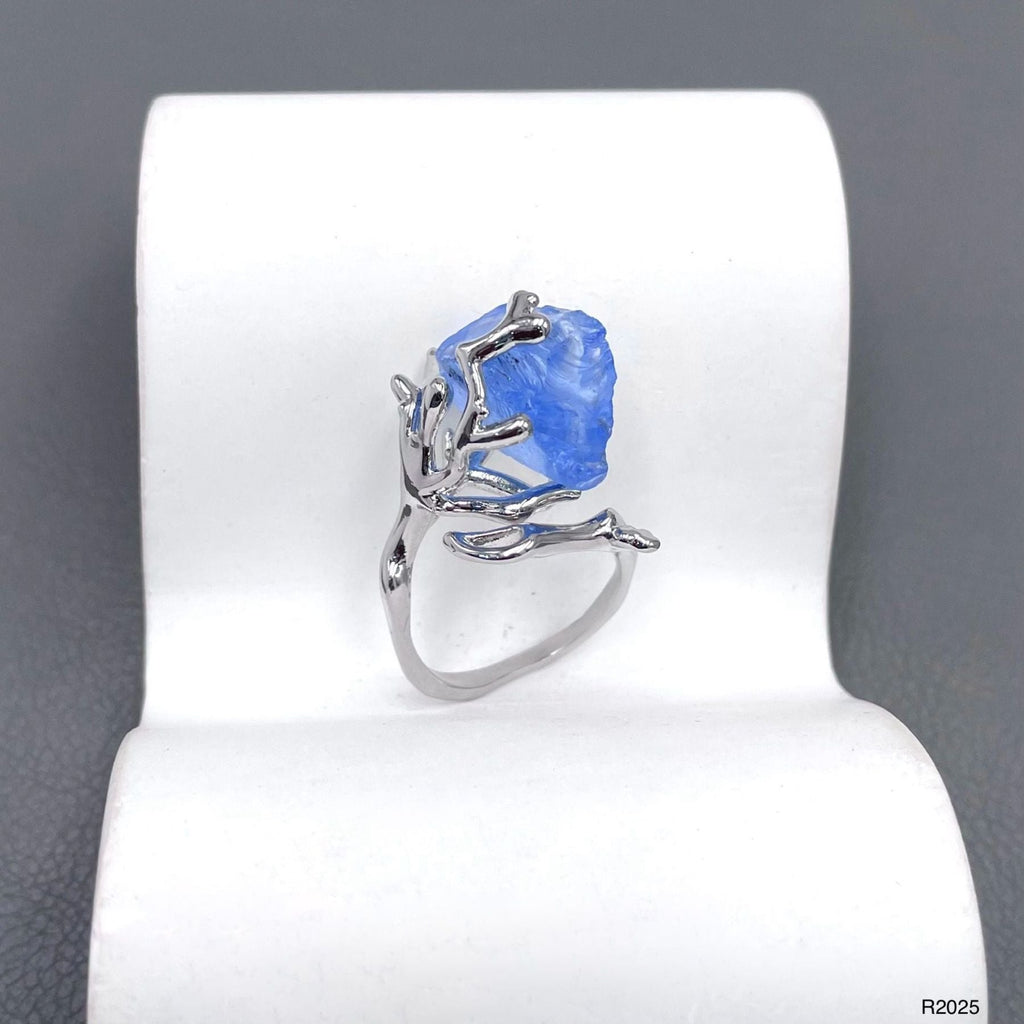 Tree Root Crystal Blue Silver Anti Tarnish Adjustable Ring Women Bulk