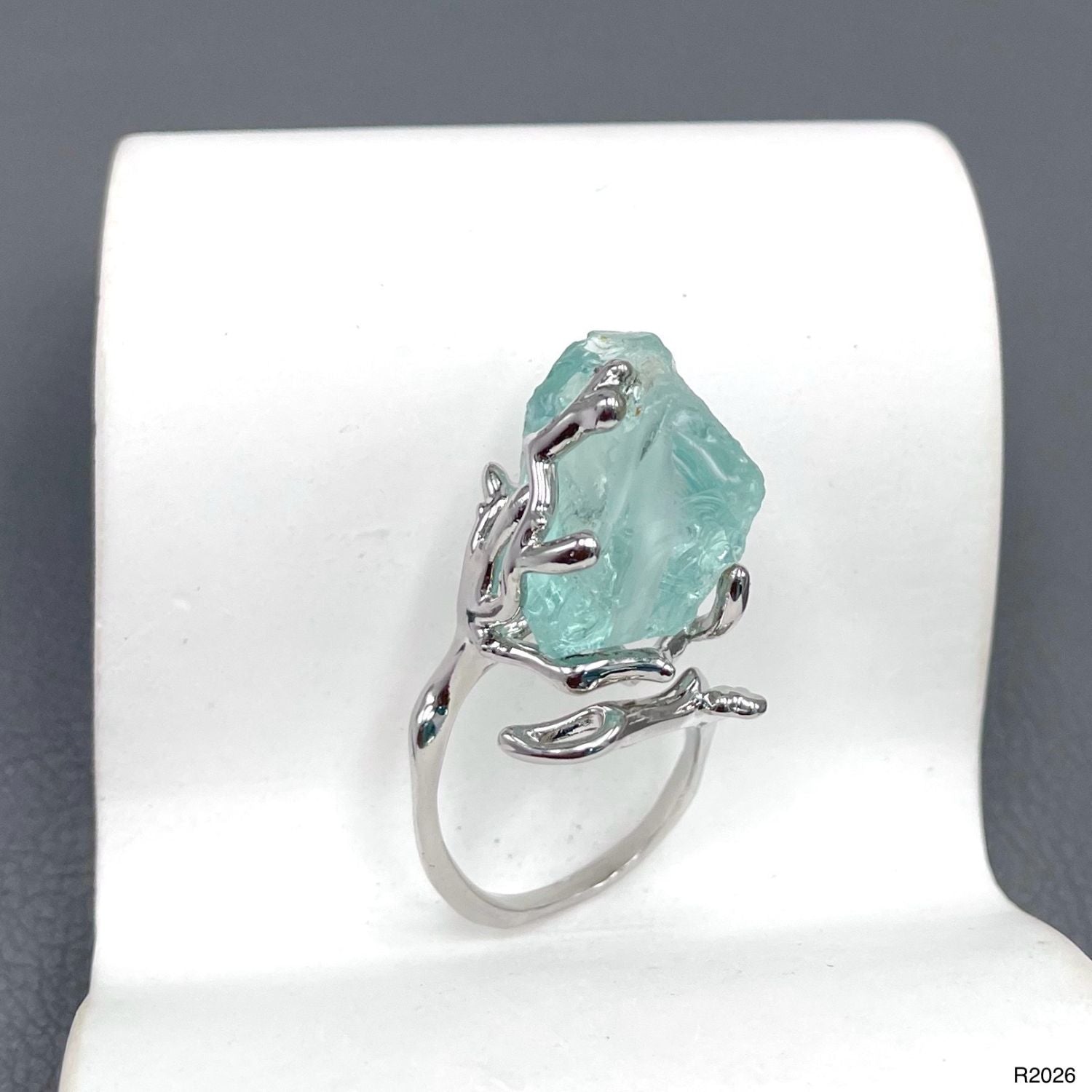 Tree Root Crystal Blue Silver Anti Tarnish Adjustable Ring Women Bulk