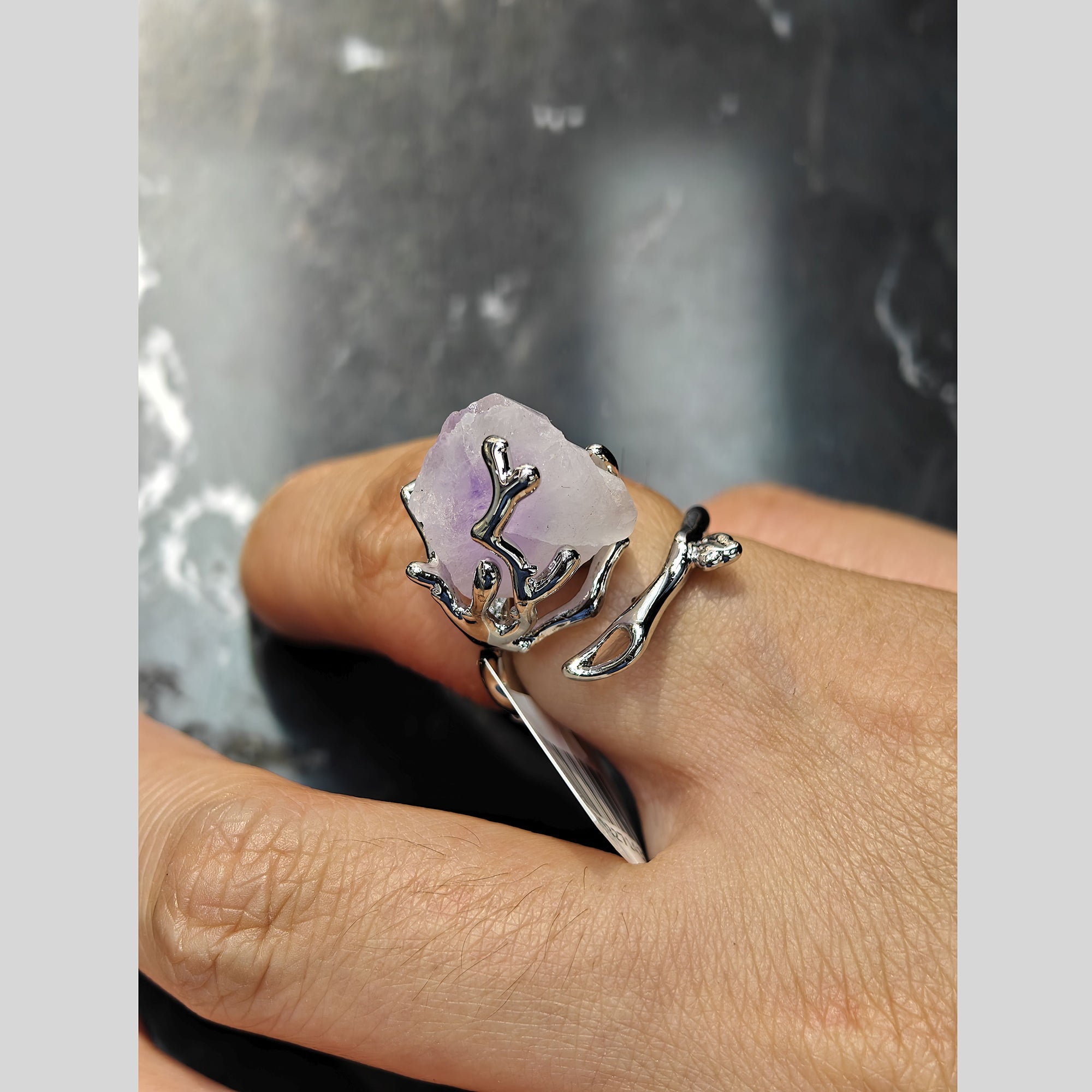 Twig Tree Purple Silver Anti Tarnish Free Size Ring For Women Bulk