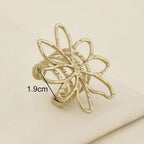 Dented Flower Gold Stainless Steel Anti Tarnish Adjustable Ring Bulk