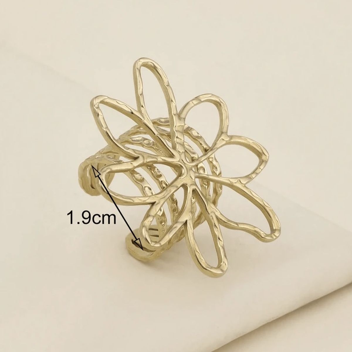 Dented Flower Gold Stainless Steel Anti Tarnish Adjustable Ring Bulk