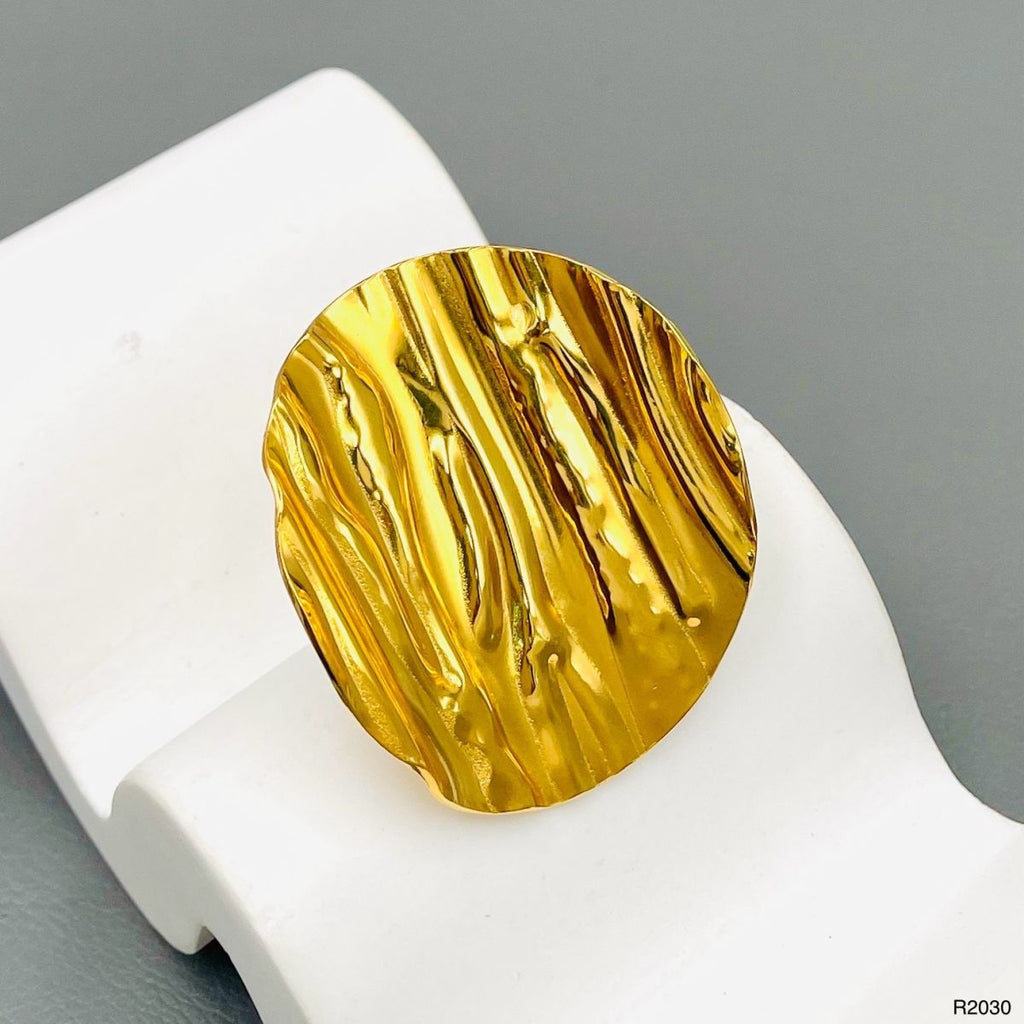 Dented Band 18K Gold Stainless Steel Anti Tarnish Adjustable Ring Bulk