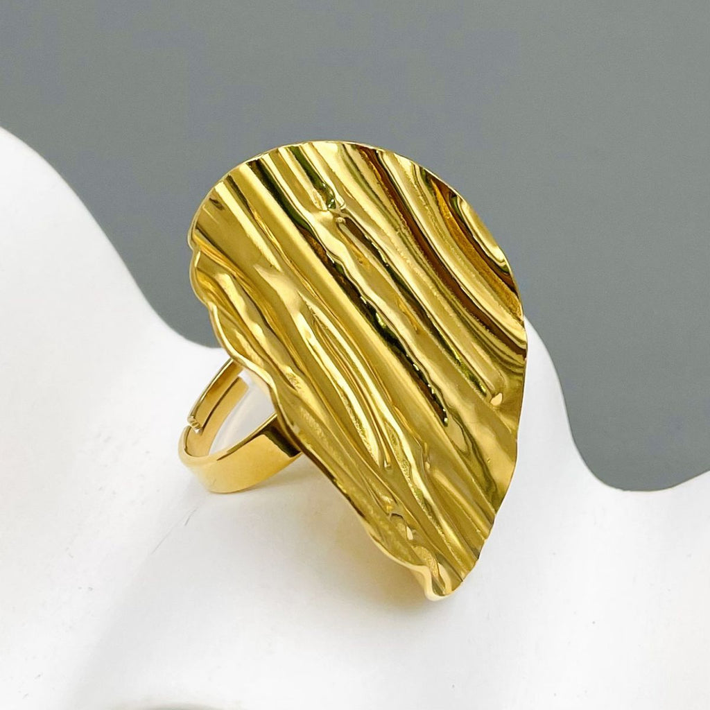 Dented Band 18K Gold Stainless Steel Anti Tarnish Adjustable Ring Bulk