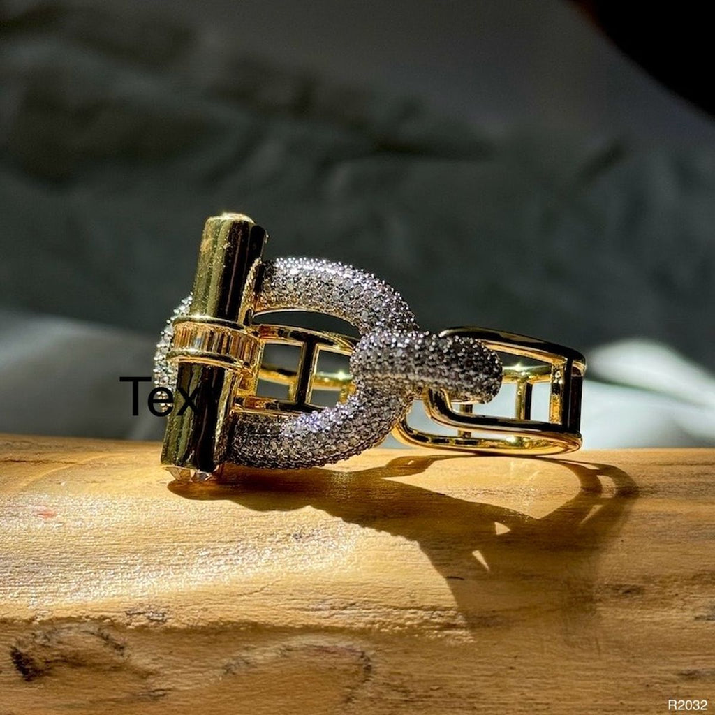 Curb Lock CZ Gold Silver Anti Tarnish Dual Finger Adjustable Ring Bulk
