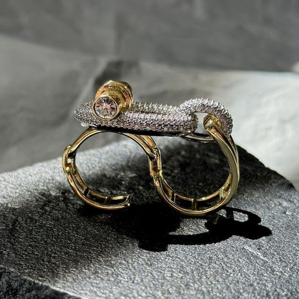 Curb Lock CZ Gold Silver Anti Tarnish Dual Finger Adjustable Ring Bulk Secondary image