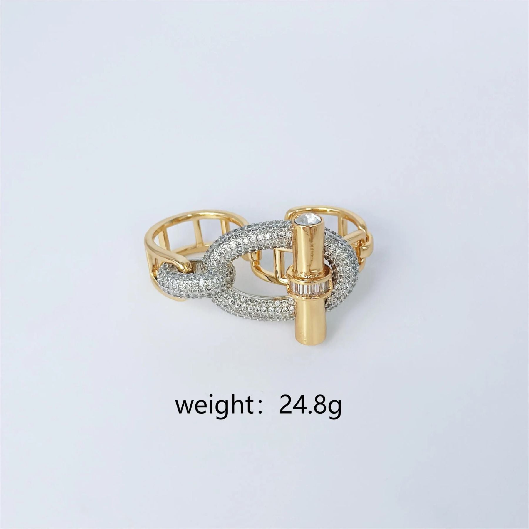 Curb Lock CZ Gold Silver Anti Tarnish Dual Finger Adjustable Ring Bulk
