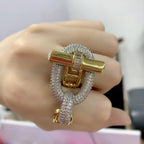 Curb Lock CZ Gold Silver Anti Tarnish Dual Finger Adjustable Ring Bulk