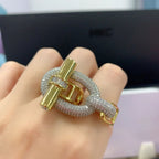 Curb Lock CZ Gold Silver Anti Tarnish Dual Finger Adjustable Ring Bulk