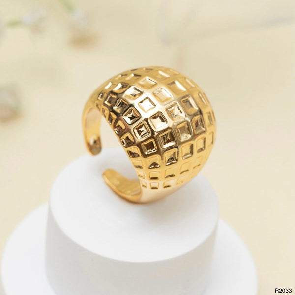 Square Surface Gold Stainless Steel Anti Tarnish Adjustable Ring Bulk Main image