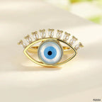 Eyelash Evil Eye CZ Blue 18K Gold Anti Tarnish Adjustable Ring Bulk