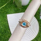 Eyelash Evil Eye CZ Blue 18K Gold Anti Tarnish Adjustable Ring Bulk