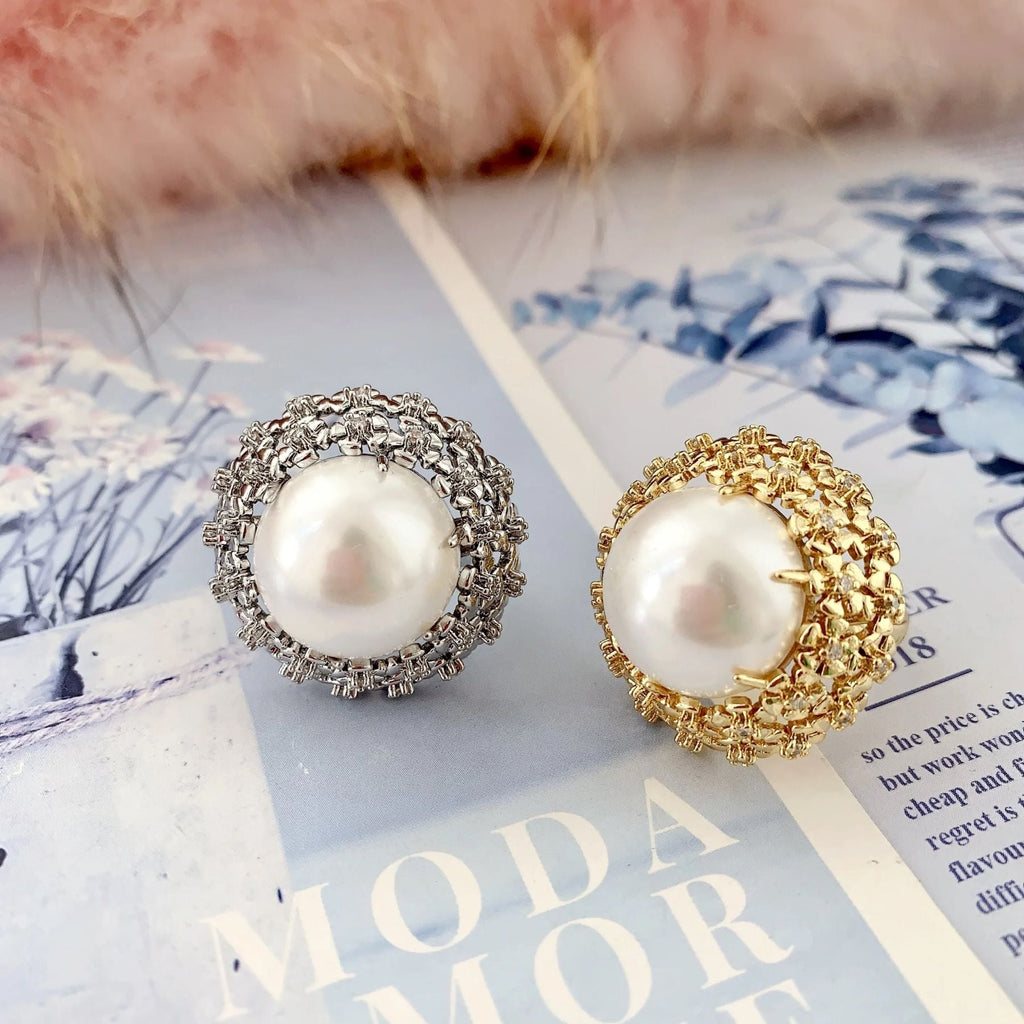 Filigree Flower CZ Pearl White Gold Anti Tarnish Adjustable Ring Bulk