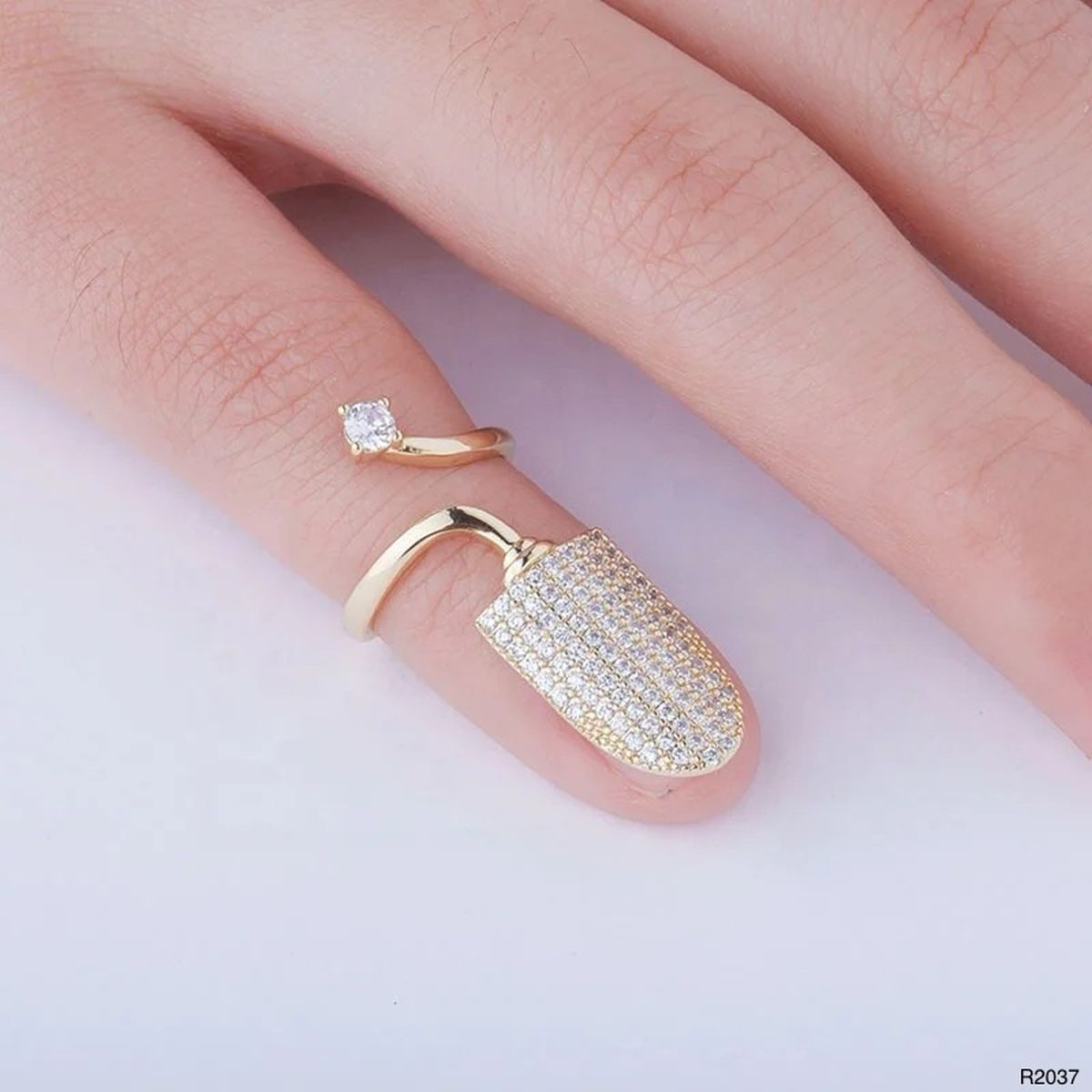 Stylish Cubic Zirconia 18K Gold Anti Tarnish Adjustable Nail Ring Bulk Main image