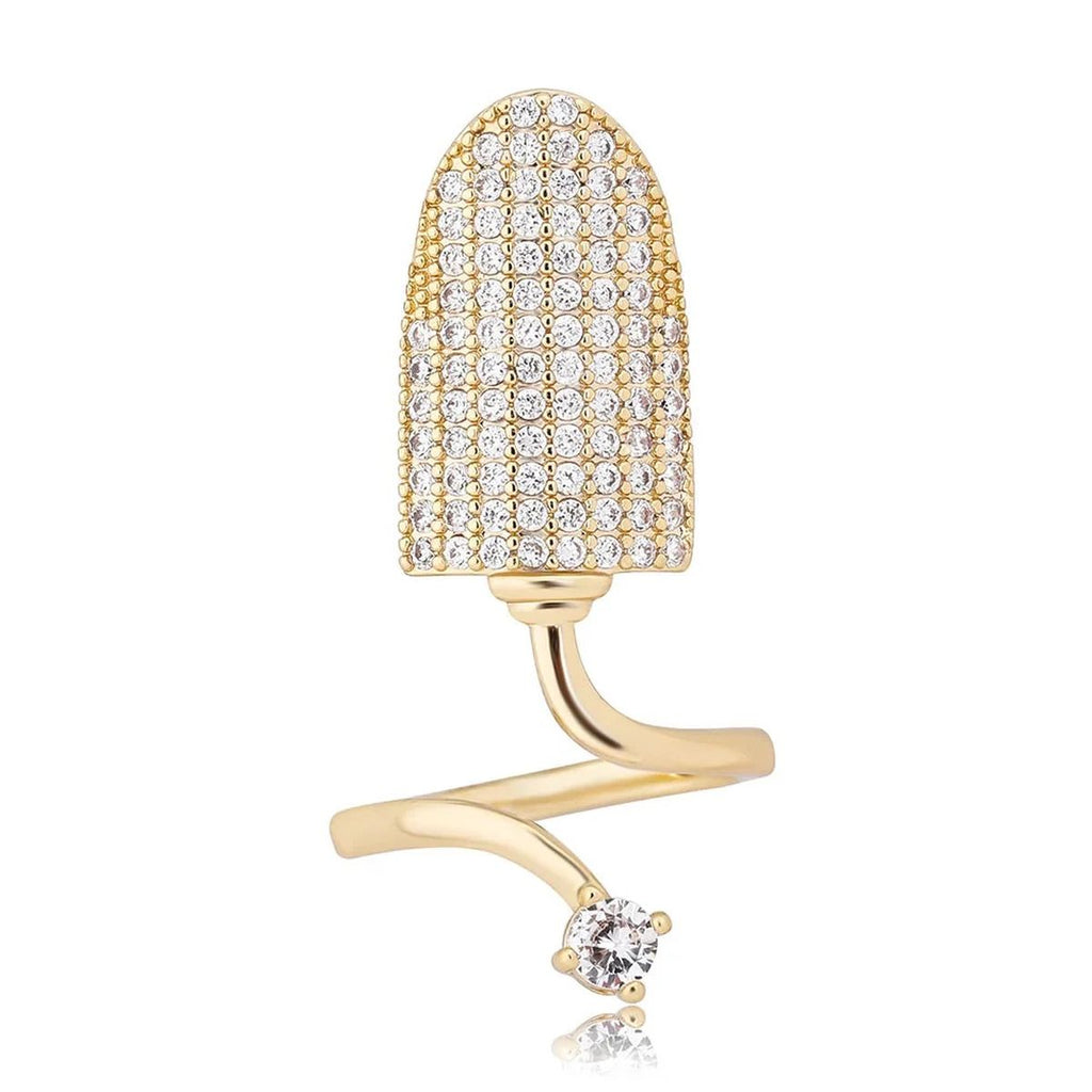 Stylish Cubic Zirconia 18K Gold Anti Tarnish Adjustable Nail Ring Bulk