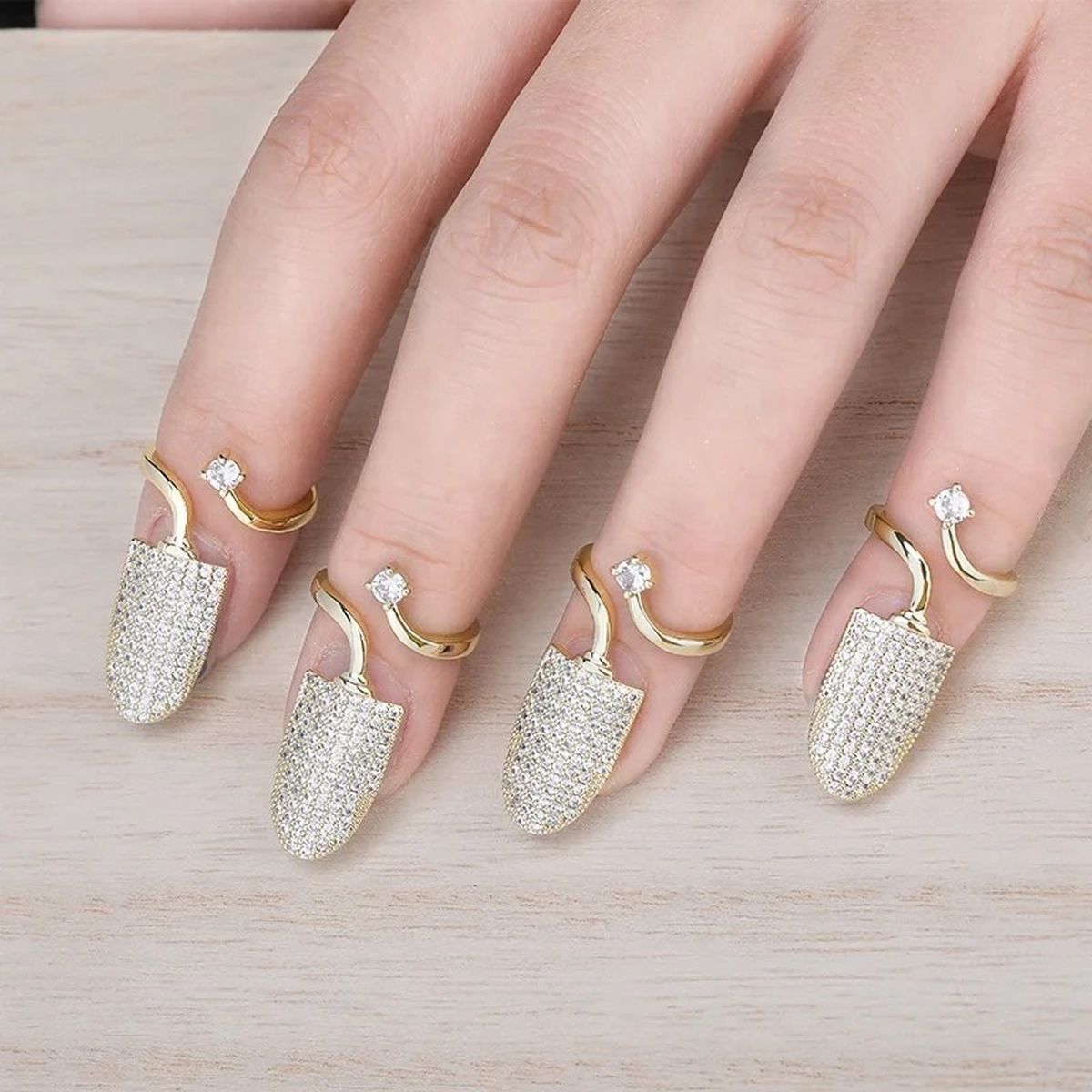 Stylish Cubic Zirconia 18K Gold Anti Tarnish Adjustable Nail Ring Bulk Secondary image