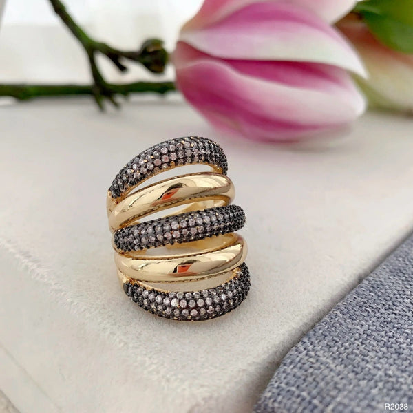 Hip Hop CZ Crystal Black 18K Gold Anti Tarnish Adjustable Ring Bulk Main image