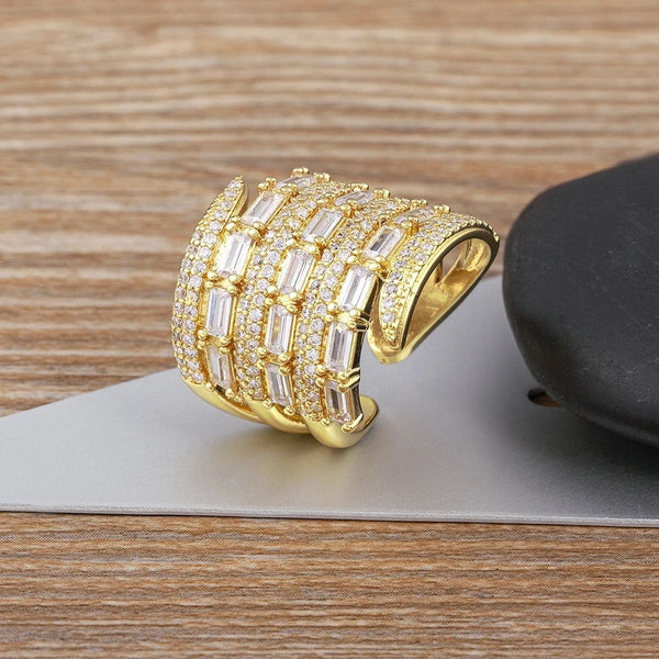 Baguette Layer Surface CZ 18K Gold Anti Tarnish Adjustable Ring Bulk Main image