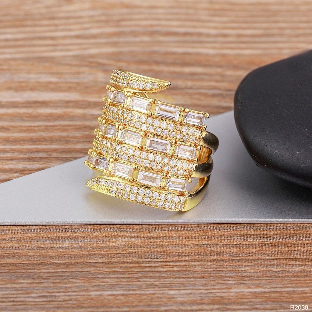 Baguette Layer Surface CZ 18K Gold Anti Tarnish Adjustable Ring Bulk
