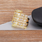Baguette Layer Surface CZ 18K Gold Anti Tarnish Adjustable Ring Bulk