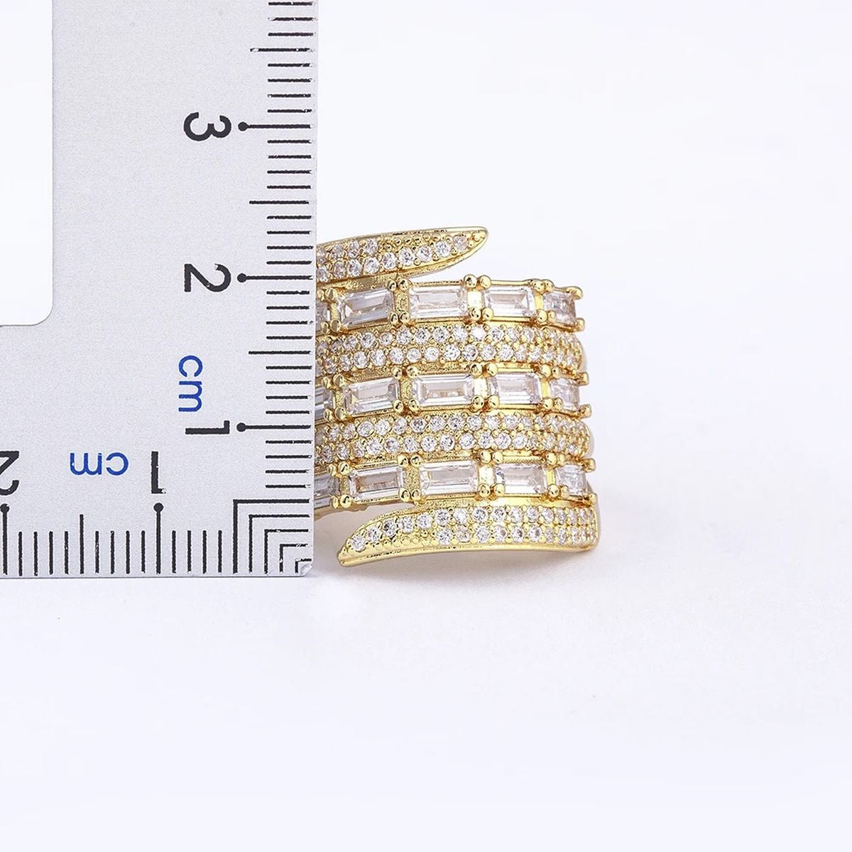 Baguette Layer Surface CZ 18K Gold Anti Tarnish Adjustable Ring Bulk
