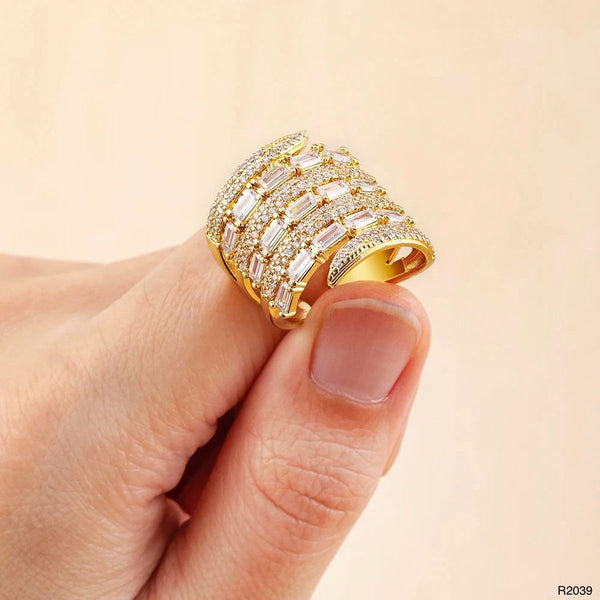 Baguette Layer Surface CZ 18K Gold Anti Tarnish Adjustable Ring Bulk Secondary image