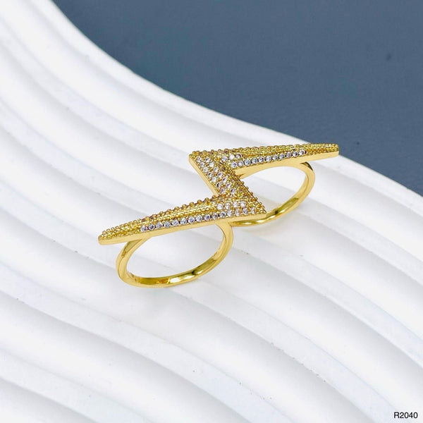 Lightning CZ 18K Gold Anti Tarnish Adjustable Dual Finger Ring Bulk Main image
