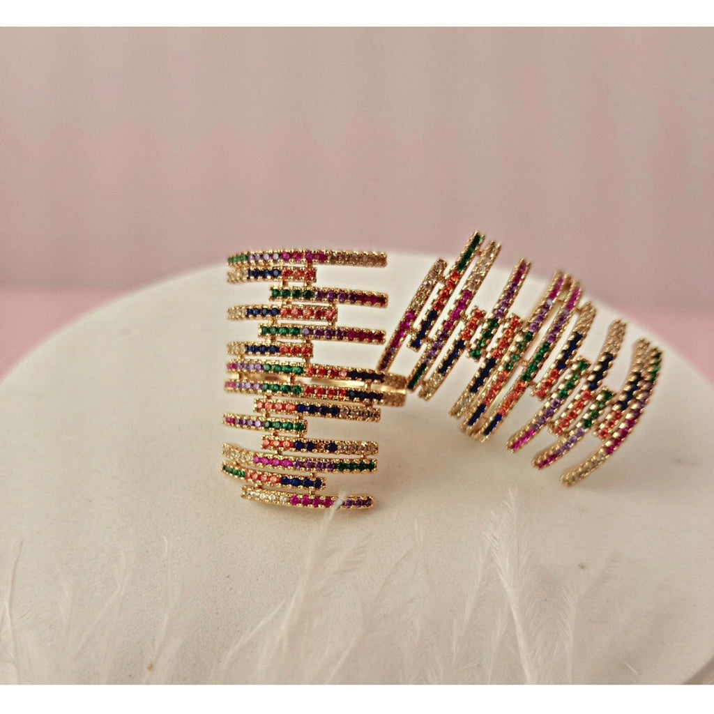 Rainbow CZ Crystal Multicolour Gold Anti Tarnish Adjustable Ring Bulk