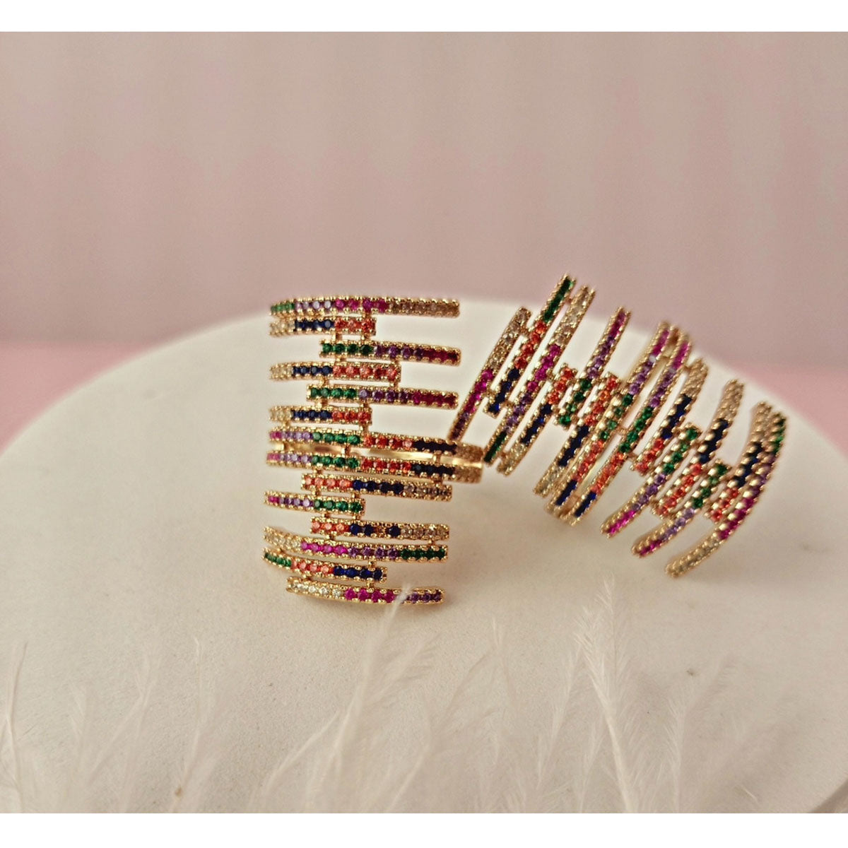 Rainbow CZ Crystal Multicolour Gold Anti Tarnish Adjustable Ring Bulk