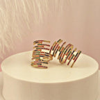 Rainbow CZ Crystal Multicolour Gold Anti Tarnish Adjustable Ring Bulk