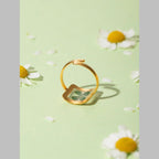 Clover Square Transparent Flower Green Gold Anti Tarnish Ring Bulk